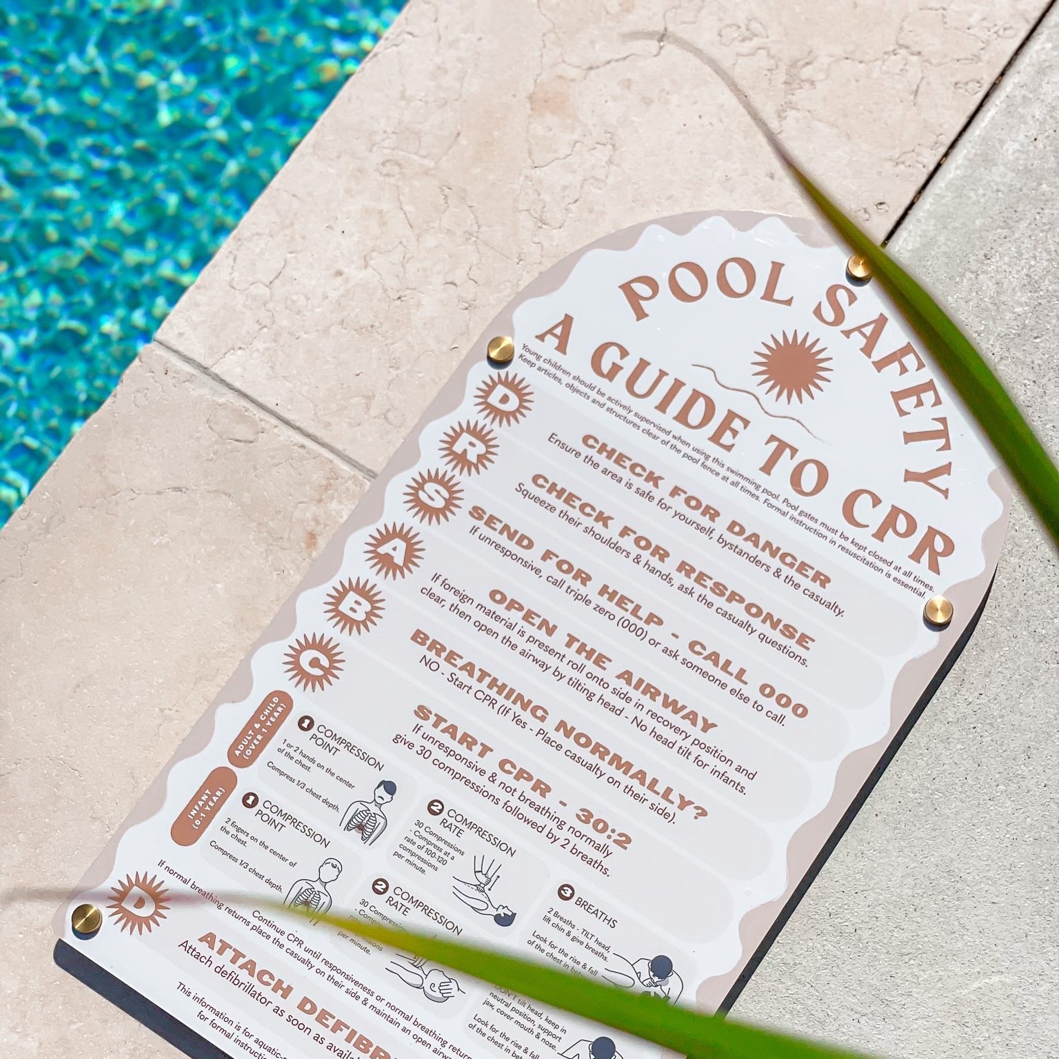 Holidae Haus Pool Safety CPR Sign in Travertine