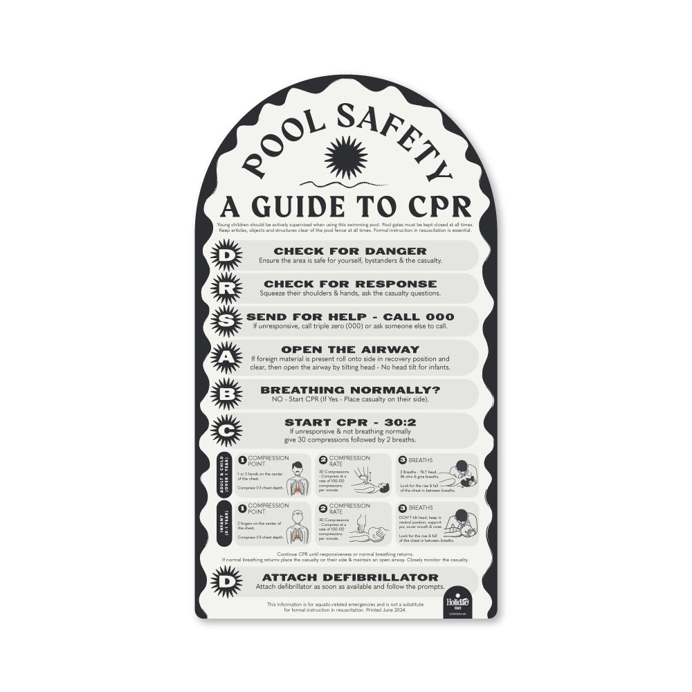 Monumental black CPR Pool Safety sign, compliant with Australian safety regulations – Holidae Haus