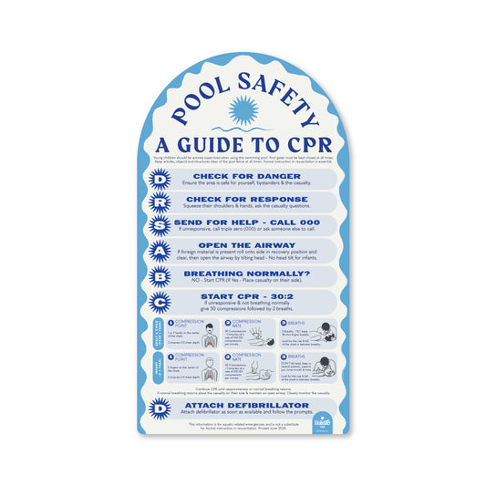 Powder blue CPR Pool Safety sign combining compliance and modern outdoor design – Holidae Haus