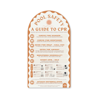 Terracotta Pool Safety CPR sign in a warm, earthy tone, combining compliance and design – Holidae Haus