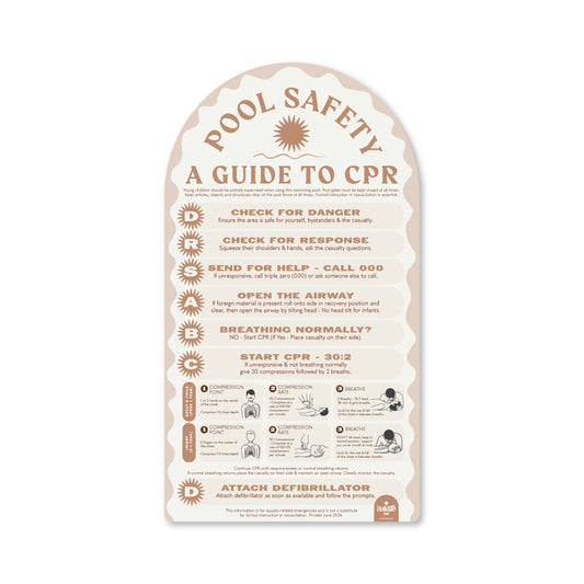 Travertine CPR Pool Safety sign, elegant stone coloured finish compliant with Australian standards – Holidae Haus